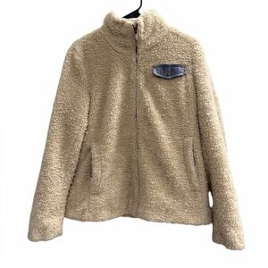 PENDLETON Ladies Fuzzy Zip Jacket in Sherpa Fleece with Plaid Contrast Size Smal